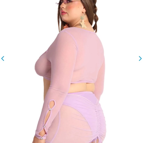 Never worn 1x Rave/festival lavender/purple mesh long sleeve with skirt set - Picture 3 of 9